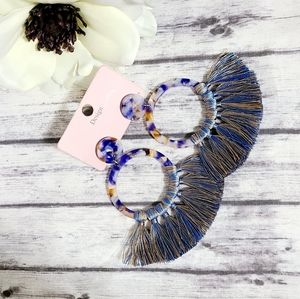 Boho blue tassel acrylic earrings
